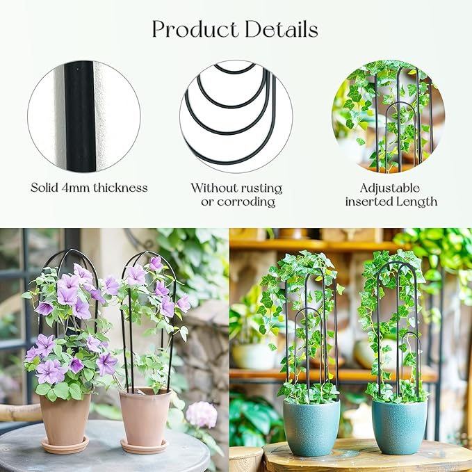 SNAIL GARDEN 8 Pcs Small Trellis for Indoor Plants with 100Pcs Green Cable Zip Ties,4 Sizes Indoor Plant Trellis for Climbing Plants, U-Shaped House Plant Trellis for Potted Plants Hoya Ivy, Jasmine