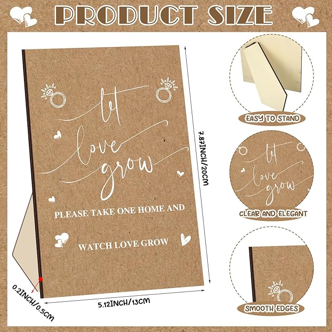 Ireer 101 Set Let Love Grow Wedding Favors for Guests Include 1 Wooden Sign 100 Self Adhesive Seed Packets Kraft Paper Seed Envelopes 100 Let Love Grow Cards 100 Bags for Guest Bridal Shower (Kraft)