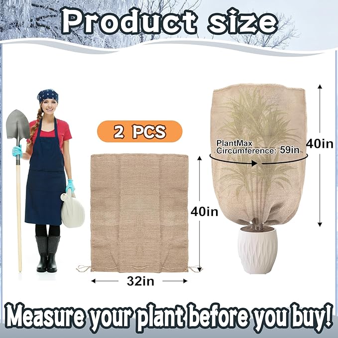 ANPHSIN Burlap Plant Covers Freeze Protection for Patio Winterizing - 2pcs 32"×40" Winter Frost Protector with Drawstring, Reusable Tree Freeze Blanket for Garden Bushes