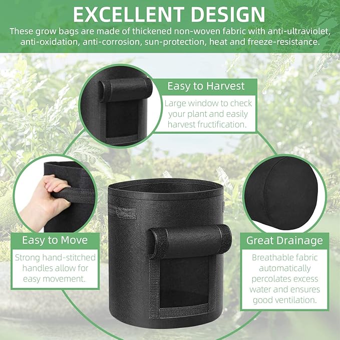 LITLANDSTAR 6 Pack 7 Gallon Potato Grow Bags, Heavy Duty Nonwoven Fabric Garden Planting Bag Plant Container with Flap and Handles, Aeration Fabric Pots for Growing Vegetable, Fruits and Flowers