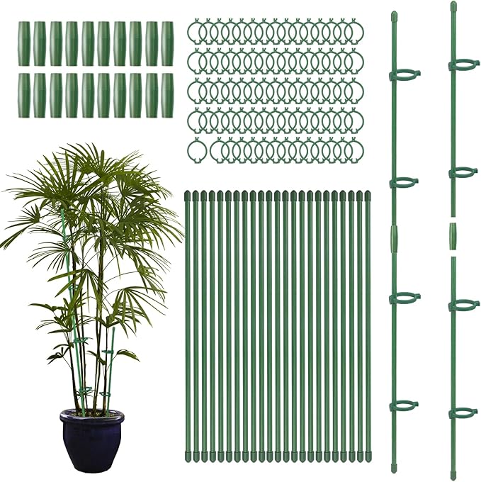 40 Pcs Plant Support Stakes Height Adjustable Garden Single Stem Plant Stake with 80 Pcs Plant Clips and 20 Pcs Connect Pipe for Orchid Rose Peony Peppers Amaryllis Tomato(12 Inch)