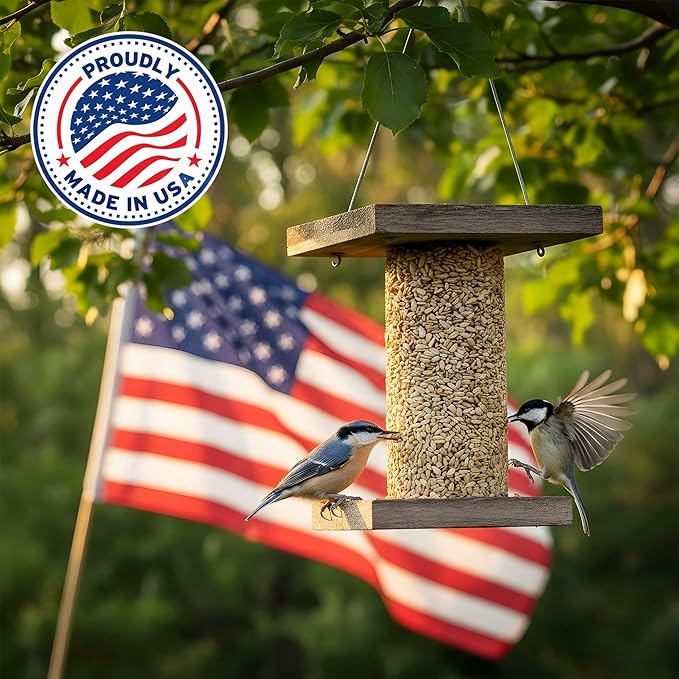100% Sunflower Hearts for Birds – Premium Bird Seed Cylinders with Hole – Hulled Sunflowers Bird Seed – Sunflower Chips for Birds - Attracts Various Songbirds – No Mess Birdseed, USA Made (4" x 7.75")