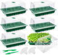 6 Packs Seed Starter Tray Kits with Humidity Dome, Plastic Germination Growing Trays with Plants Labels Planting Tools for Seeds Growing Starting, Germination Seedling Propagation, Green