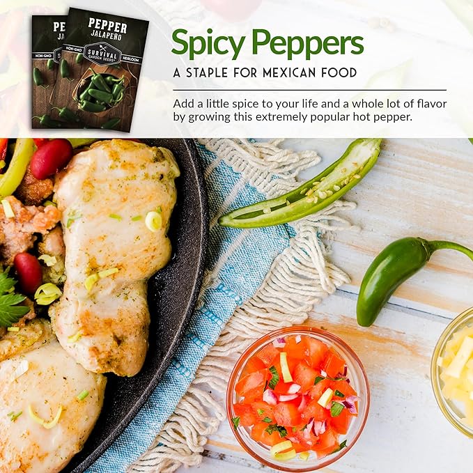 Jalapeño Pepper Seeds for Planting | Hot Heirloom Non-GMO Peppers for Pickling & Salsas – Survival Garden Seeds (2 Packs)