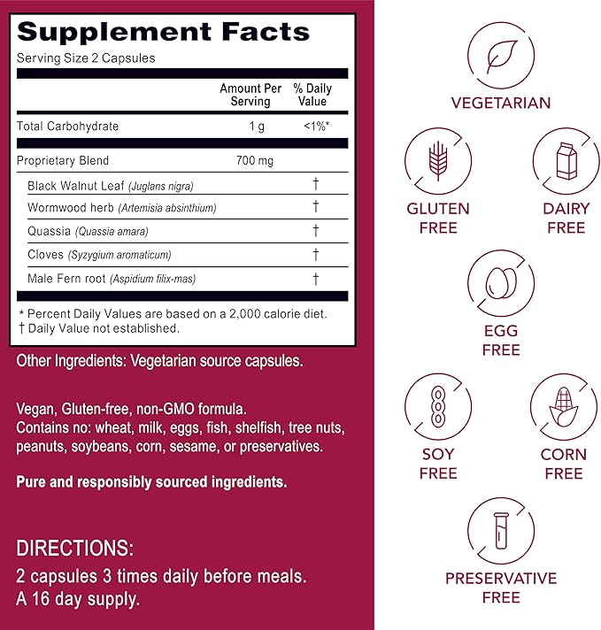 Kroeger Herb Products, Wormwood Herb, Black Walnut, Clove, Quassia, Worm Wood Detox Cleanse - Wormwood Capsules, Non-GMO, Gluten Free, No Preservatives or Fillers - 200 Capsules, Made in USA