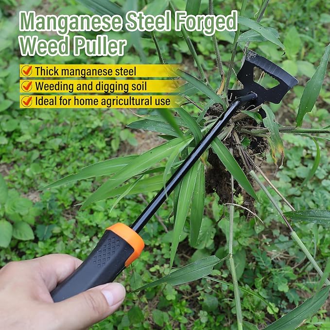 Weed Remover Tool,Garden Weeder Tool,New Manganese Steel Gardening Weeding Tools,for Hand Weeder for Vegetable Gardening Backyard Farm Planting & Uprooting Weeding Tool(Rubber Handle)