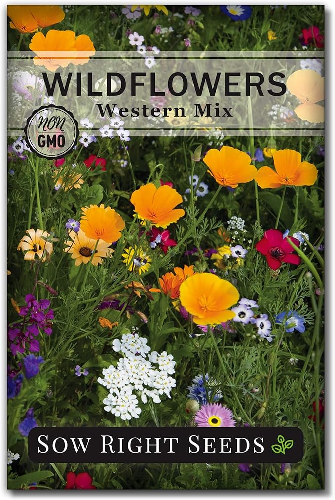 Sow Right Seeds - Wildflowers Seeds Mix for Planting in West - Non-GMO Heirloom Varieties to Grow a Wild Flower Garden - Perennial and Annual Flowers to Attract Pollinators - Colorful Blooms (1)