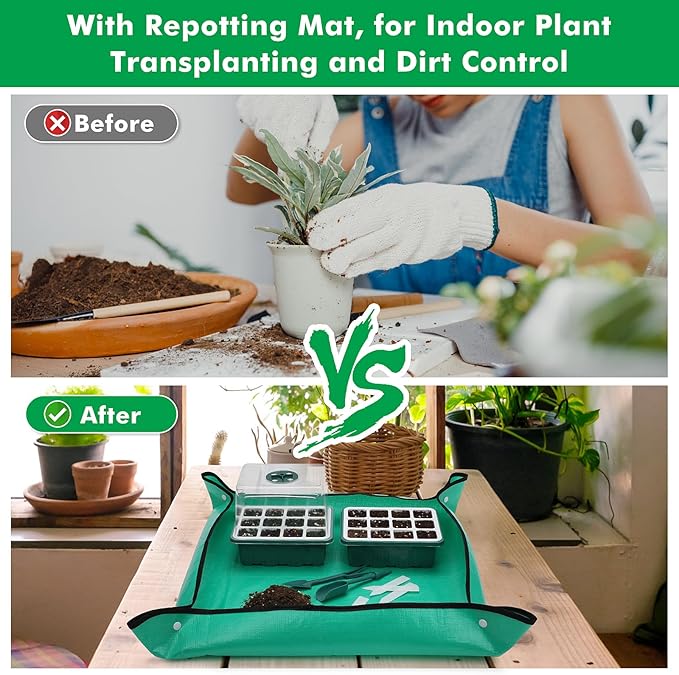 Reusable Seed Starter Tray with 72 Soft Silicone Cells, 6 Pack Seed Starter Kit with Repotting Mat, Humidity Dome and High Lid, Germination Trays for Indoor Greenhouse Seed Starter