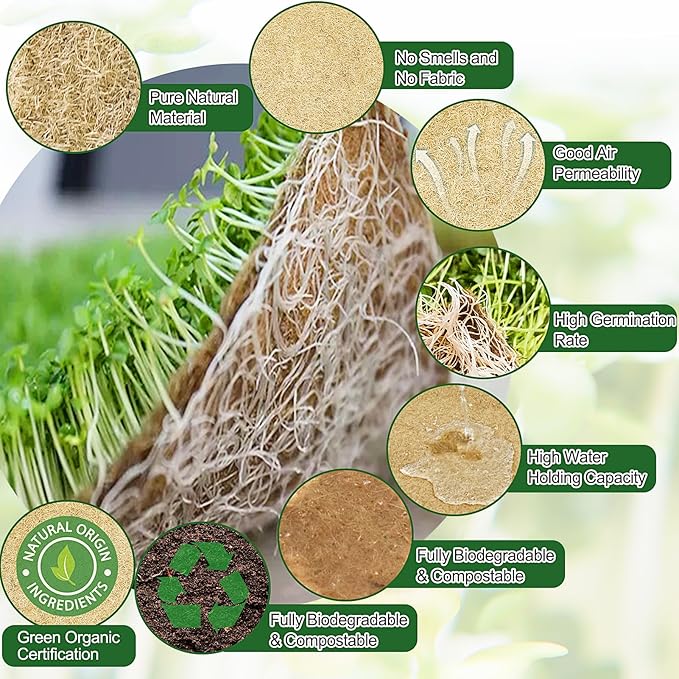 Emsiok 1 Roll 10" X 157" Microgreen Grow Mat Natural Fiber Grow Mats Microgreens Grow Kit Hydroponic Pads Indoor Organic Production for Microgreen Starter Tray Wheatgrass Sprouts