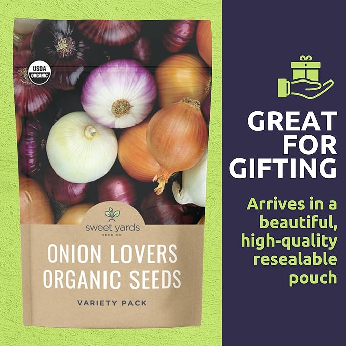 Organic Onion Seeds Variety Pack - 6 Individual Packs - 2026 Season - Walla Walla, Gladstone, Red Geneva and More! for Indoor & Outdoor Planting (Non-GMO, Certified Organic) -