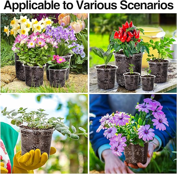 Bonviee 36 Packs 7/5/4/3.5 Inch Clear Nursery Pots for Plants, Reinforced Clear Nursery Pots with Drainage Hole,Transparent Plastic Plant Pot Seedling Planter Seed Starter Flower