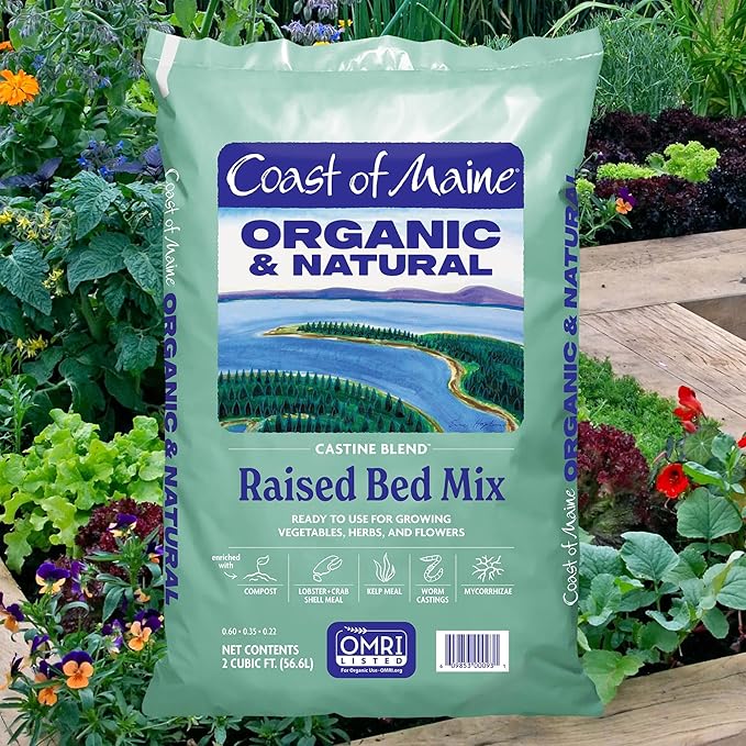 Coast of Maine Organic & Natural Castine Blend Soil - Nutrient-Rich Garden Soil w/Mycorrhizae, Biochar - Enhanced Drainage & Aeration - for Raised Bed Gardening & Container Gardening (2 cu ft)