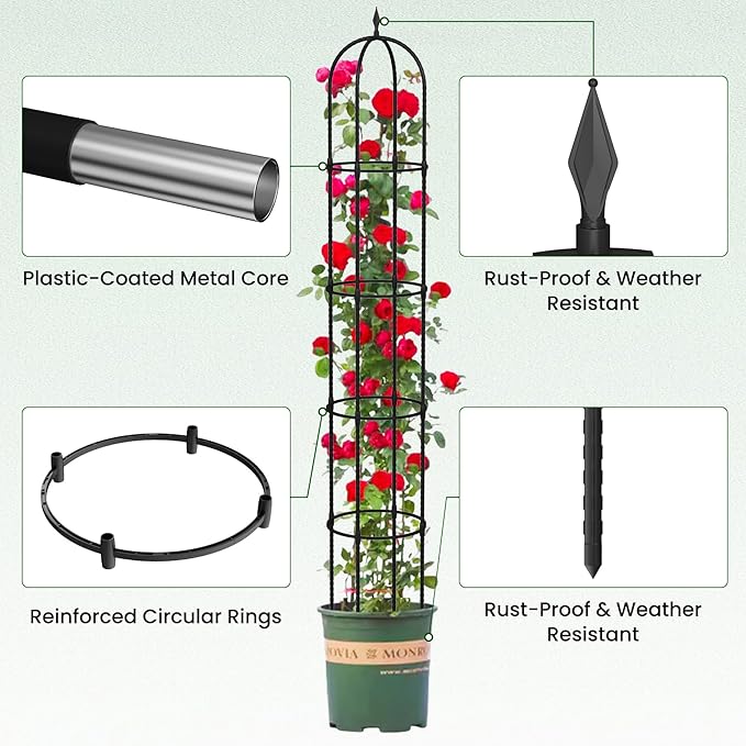 Garden Obelisk Trellis for Climbing Plants - 76" Tall Weather-Resistant Rustproof Metal Plant Flower Support for Roses, Clematis, Tomatoes & Vines, Indoor/Outdoor Use, 12”D (2 Pack)
