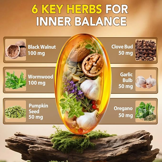 18-in-1 Wormwood Black Walnut Clove Herbal Softgels, 6600mg Serving, Rapid Gut Cleanse & Digestive Health with Black Walnut Hull, Wormwood, Clove, Garlic, Oregano, Pumpkin Seed, Easy-to-Swallow