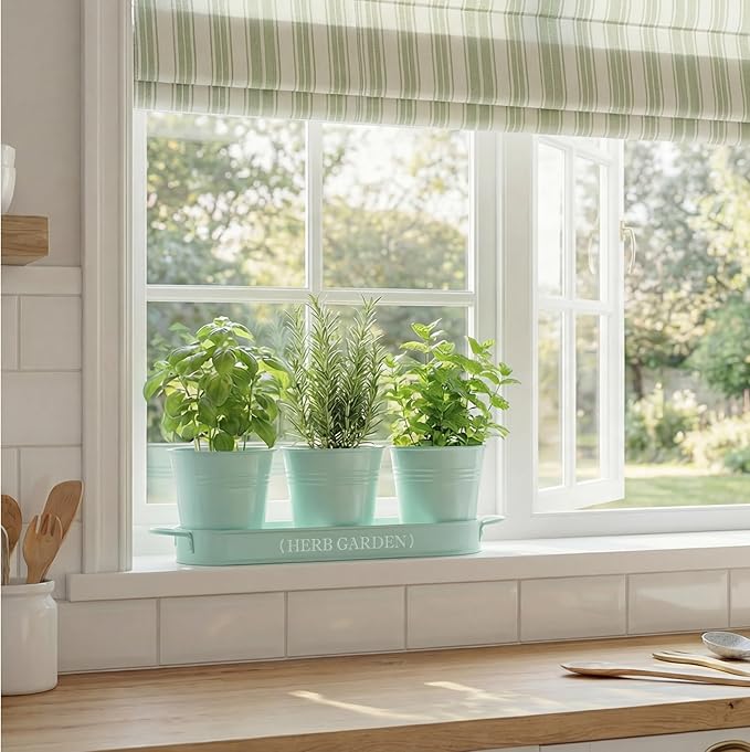 PERFNIQUE Indoor Herb Garden, Herb Planter for Indoor/Outdoor, Farmhouse Plant Pots, Windowsill Herb Garden with Tray(Planter only) Window Pots