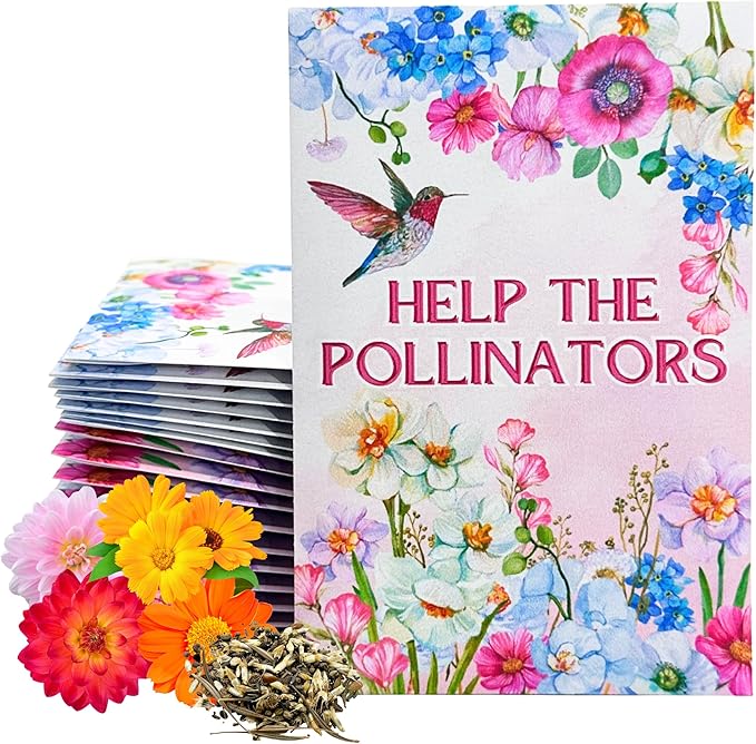 Wildflower Seed Packets Help The Pollinators Party Favors (Pack of 30) - Bee Friendly & Pollinator Wildflower Seed for Planting Gardening