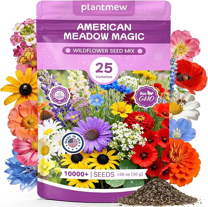 Wildflower Seeds Bulk Mix - 10,000+ Non-GMO Perennial & Annual Seeds - Texas, California & Florida Native Wildflower Seeds for Hummingbirds, Butterflies, & Cut Flowers - Cosmos, Throw and Grow