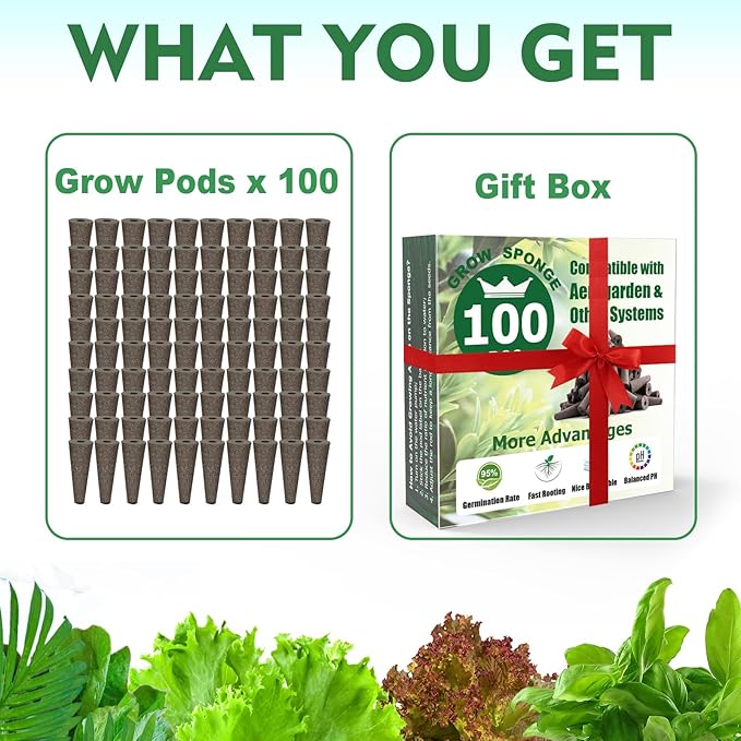 100 Pack Grow Sponges, Seed Starter Sponges Compatible with AeroGarden, Refill Seed Pods Replacements Root Growth Sponges for Indoor Hydroponic System, Brown, SP-100