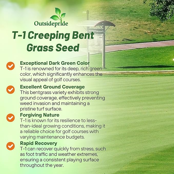 Outsidepride T-1 Creeping Bentgrass Seed - 2 lbs Fine-Bladed, Premium Quality Turf, Grass Seed for Smooth Surface, & High-Traffic Areas, Ideal Grass for Golf Courses Putting Greens, & Fairways