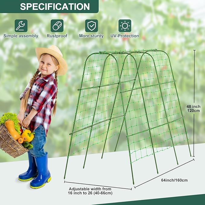 Outdoor Trellis for Climbing Plants Arch Tunnel U-Frame Trellis with Plant Support Clips for Grape Zucchini Plant Metal Tall, Green, MWM-11-U-120x160-GREEN
