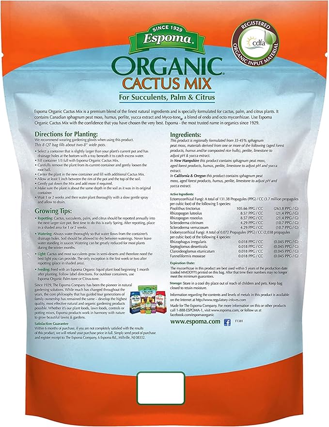 Espoma CA4 4-Quart Organic Cactus Mix, 1 Pack