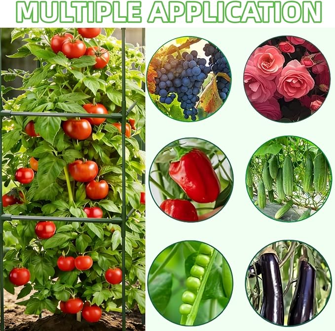 3 Pack Square Tomato Cages for Garden, 48 Inch Tall Heavy Duty Metal Tomato Plant Support Trellis, Adjustable Large Tomato Stakes for Outdoor Pots Climbing Plants, Vegetables, Cucumber