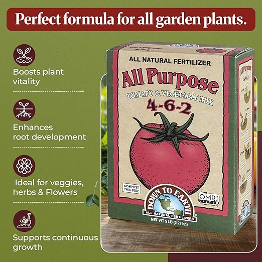 Down to Earth All Purpose 4-6-2 Tomato & Vegetable Mix + Rose & Flower Mix 4-8-4 Fertilizer Bundle | Organic Plant Food for Vegetables, Flowers, Herbs & Bulbs | OMRI-Listed | 5 LB Each