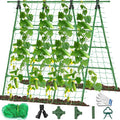A-Frame Cucumber Trellis for Raised Bed - 63”H x 47”W, Heavy-Duty Detachable Garden Trellis with Netting & Clips, Support for Climbing Outdoor Cucumber, Tomatoes, Luffa, Bitter Melon, Vining Flowers