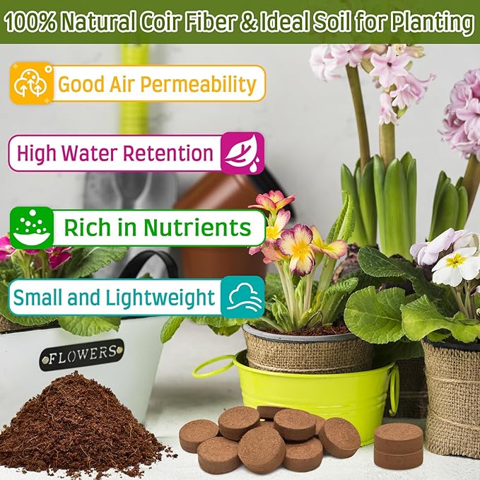 Halatool 50pcs Organic Coconut Coir Pellets Soil for Seed Starter, 30mm Compressed Coco Coir Potting Soil for Growing Vegetables, Fruits, Flowers