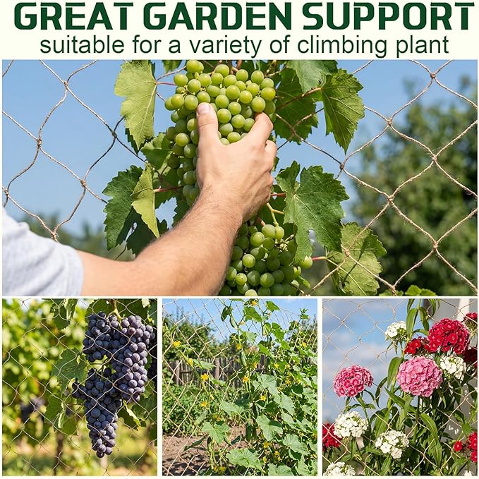 1 Piece 8 ft Jute Net Plant Support Netting Heavy Duty Garden Plant Trellis Netting for Climbing Plants Outdoor Indoor Grow Net for Cucumber Vine Tomatoes Peas Flower Fruits Vegetables
