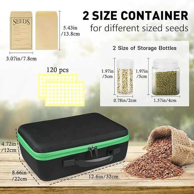 104 Slots Seed Storage Organizer Box with 20 Envelopes, Garden Seed Containers 1 oz 5 oz with Labels, Seed Packet for Plant, Flower,Vegetable Seeds