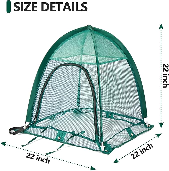 2 Pack Pop up Plant Cover, Garden Netting for Raised Beds, Crop Cage, Blueberry Bush Netting Cover with Metal Spikes Protect Plants Against Birds, Small Animals and Direct Sunlight - 22" x 22" x 22"
