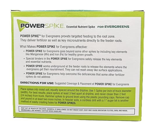 Power Spike for EVERGREENS, Fertilizer Spike. Essential Nutrient Spike Fortified with Iron to Feed All Types of evergreens and Address Common Deficiencies (30 Spikes - 9.6 lbs) (30)