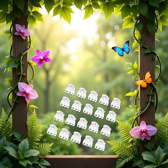 50 Pcs Plant Support Clips,Plant Orchid Clips Flowers Support Clear Fixer for Garden Vine Stem Plants Climbing Clasp Transparent 6 Claws Orchid Plastic Butterfly Plant Support Garden Structures