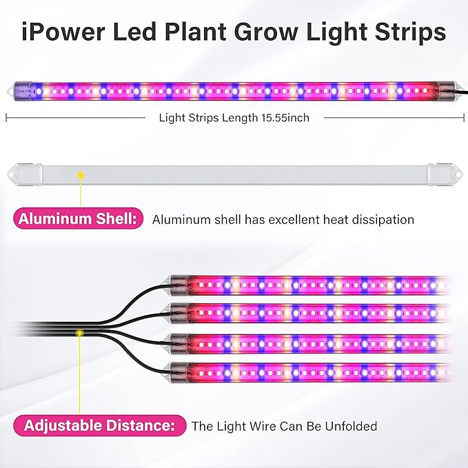 iPower Plant Grow Light Strips 192 LEDs for Indoor Plants, Auto ON & Off Timer and Multi-Dimmable Levels