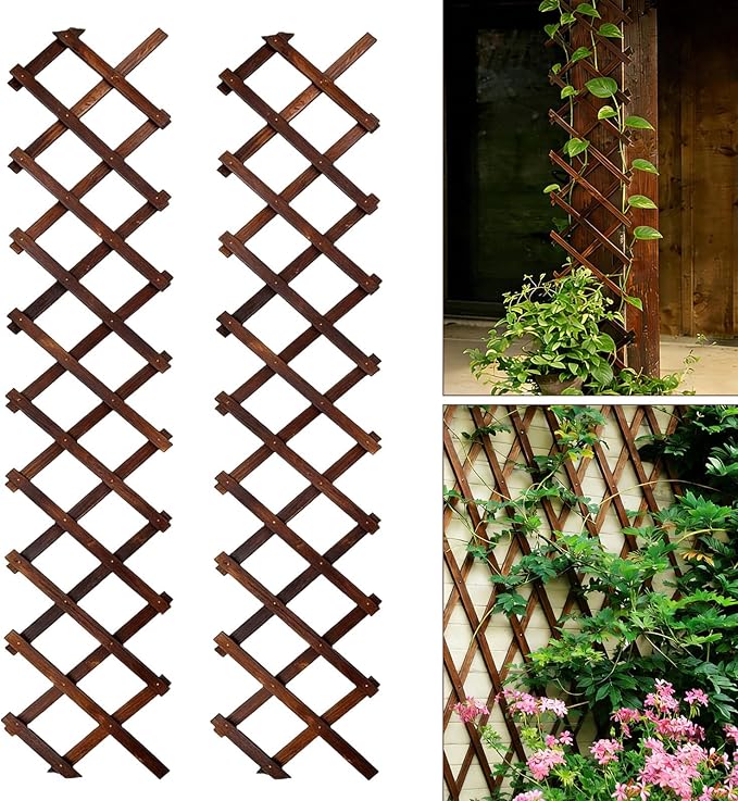 2 Pcs Expandable Garden Trellis, 13" x 68" Thickened Wooden Lattice Trellis for Climbing Plants Outdoor Ivy Vine Rose Clematis for Garden Fence Wall Patio Room Decor (2)