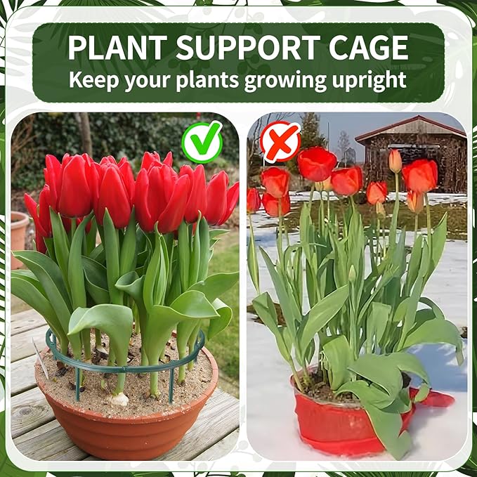 12Pack Plant Support Stakes,Half Round Plant Support Ring Plastic Plant Cage Holder Flower Pot Climbing Trellis for Small Plant Flower Vegetable,Indoor and Outdoor Plants