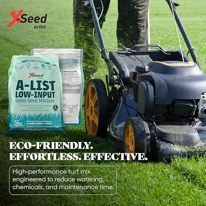A-List Low Input Mixture Lawn Seed - Premium Grass Seeds for Lawn Repair Over Seeding and Thickening Ideal for Low Maintenance Drought-Resistant Lawn for High Traffic Sun and Light Shade Mix, 7 Pounds