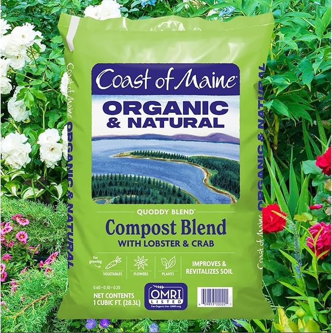 Coast of Maine Organic & Natural Quoddy Blend Lobster & Crab Compost Blend - Premium Soil Amendment w/Composted Manure, Sphagnum Peat Moss, Lobster & Crab Shell Meal - Enhanced Drainage (1 cu ft)