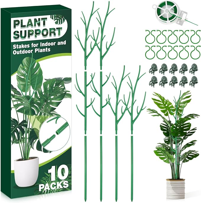Hysagtek 4 Pack Plant Support Stakes for Indoor Plants, Monstera Plant Support Stackable Plant Stem Support Twig Plant Sticks for Indoor Outdoor Climbing Plants