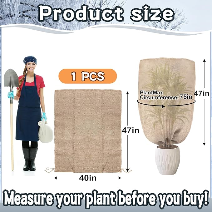 ANPHSIN Burlap Plant Covers Freeze Protection for Patio Winterizing - 40"×47" Large Winter Frost Protector with Drawstring, Reusable Tree Freeze Blanket for Garden Bushes