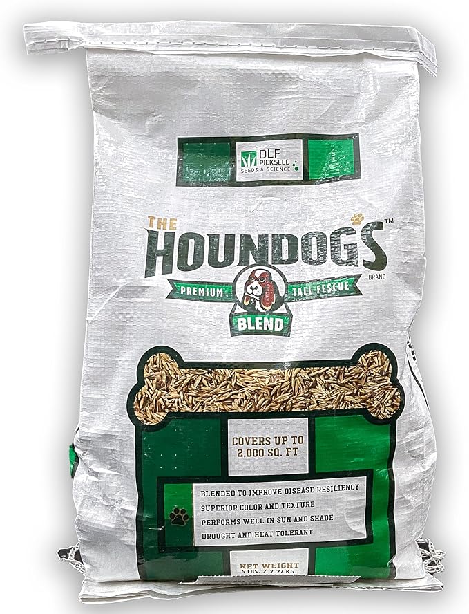 X-Seed Houndogs Tall Fescue Blend Grass Seed - Fast-Growing, Drought-Tolerant Seed for Full Sun & Partial Shade, Naturally Crowds Out Weeds, Ideal for High Traffic Areas & Lawn Repair, 5 lbs.