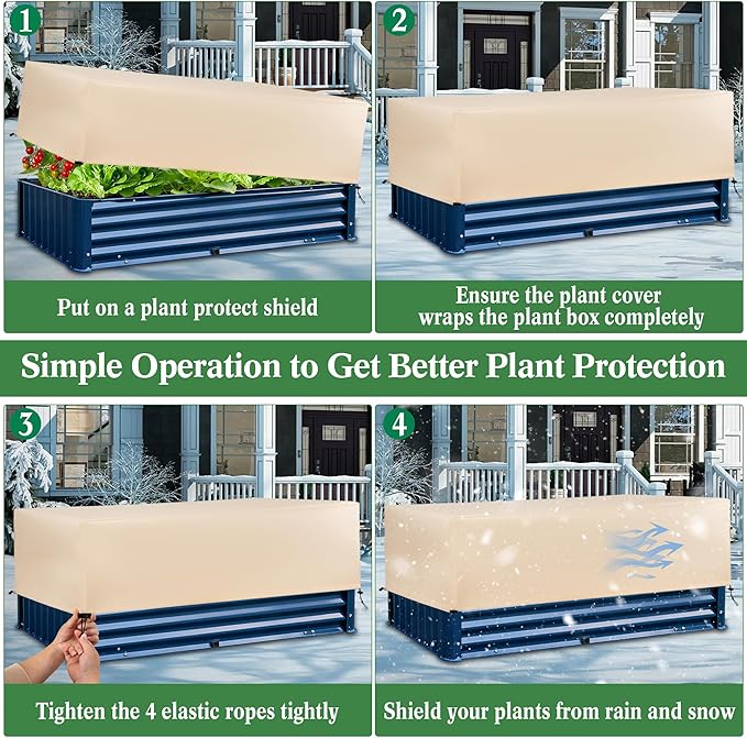 Plant Covers Freeze Protection 2 Pack with Elastic Drawstring, 3.54 oz/yd² Winter Cold Weather Frost Blanket Planter Box Cover for Raised Bed Outdoor Flowers Potted, 59 x 19.6 x 21.6 INCH