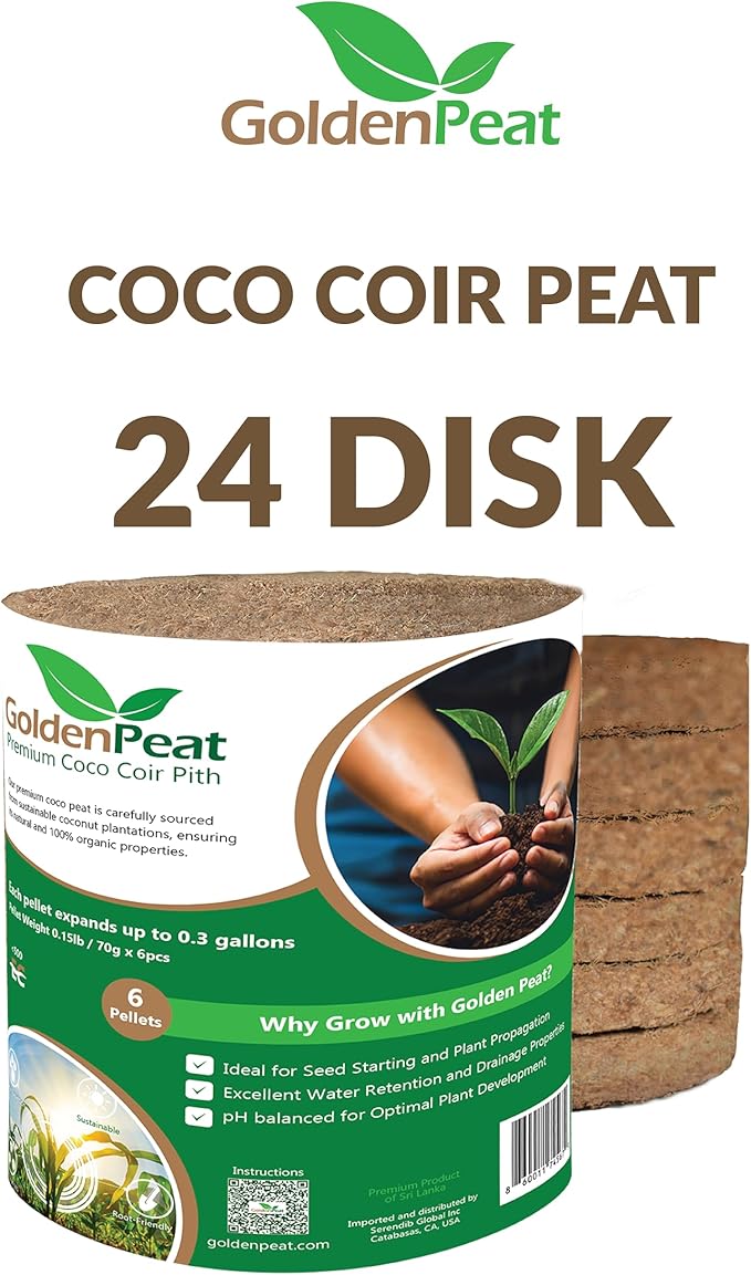 Low EC (<0.5) Coco Peat Seed Starting Mix Pods (94 mm - 24 Pack) for Seedlings. Compressed Seed Starting Coco Pellets, Seed Starter Pods for Indoor/Outdoor Plants, Herbs, Vegetables & Flowers