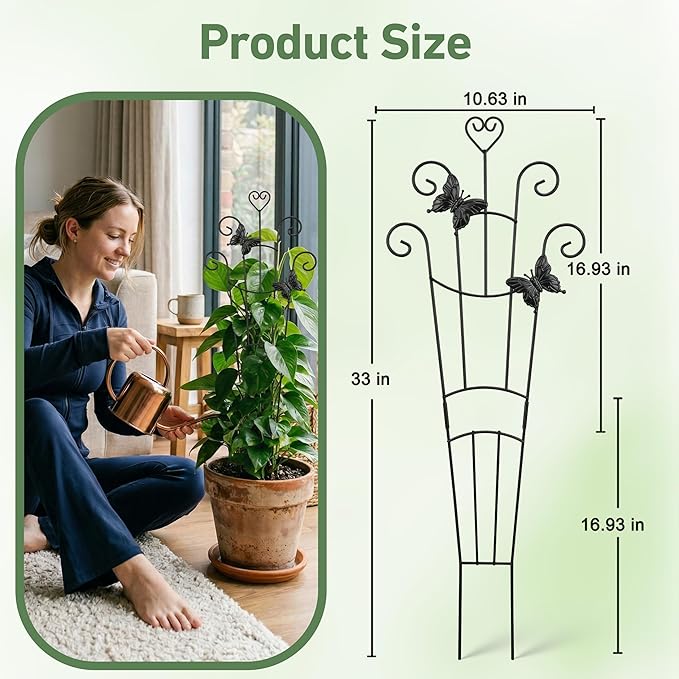 32.6in Plant Trellis for Climbing Plants Indoor with Butterflies, Expandable Large Metal Trellis for Potted Plants, Heavy-Duty Tall Pothos Plant Climber Support for Ivy Pothos Hoya Monstera, 2P