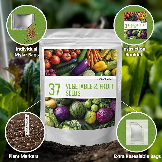 37 Varieties Vegetable Seeds Kit, 20,000+ Non-GMO USA Sourced Heirloom Seeds for All Seasons Planting, Easy for Indoor Outdoor Gardening