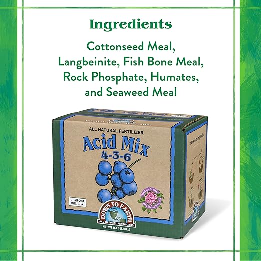 Down To Earth All Natural Fertilizers Organic Acid Mix - Plant Food for Blueberries, Raspberries, Azaleas and Rhododendrons 4-3-6, 15 lb