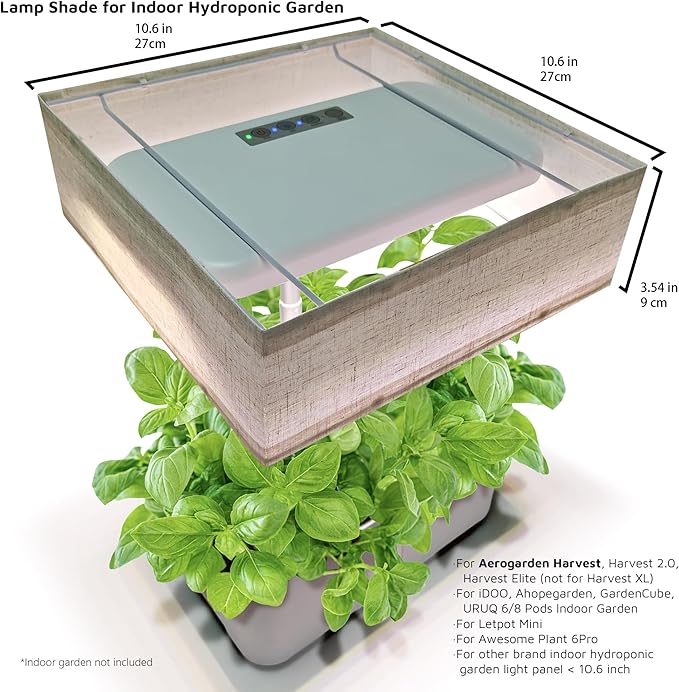 Lamp Shades for Indoor Hydroponic Garden, Light Diffuser Compatible with Aerogarden Harvest 2.0 Harvest, GardenCube and other 6/8 Pods Hydroponics System, 10.6" Square, Linen (Beige)