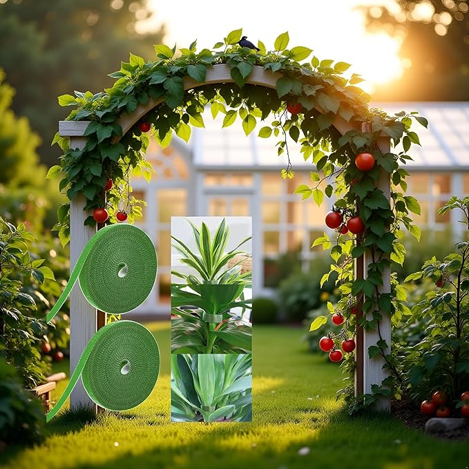 2Pcs Green Plant Tape Garden Tapes, 10ft Plant Ties Tape Garden Ties for Climbing Plants Adjustable for Plants Outside Plant Supports,Plant Support Structures