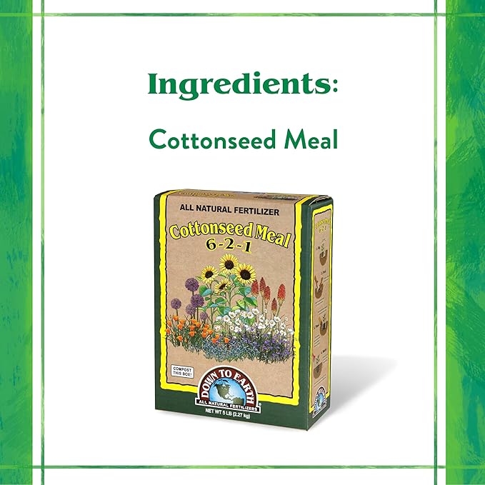 Down To Earth All Natural Fertilizers Organic Cottonseed Meal - Plant Food for Low pH Acid Soil Loving Plants 6-2-1, 5 lb